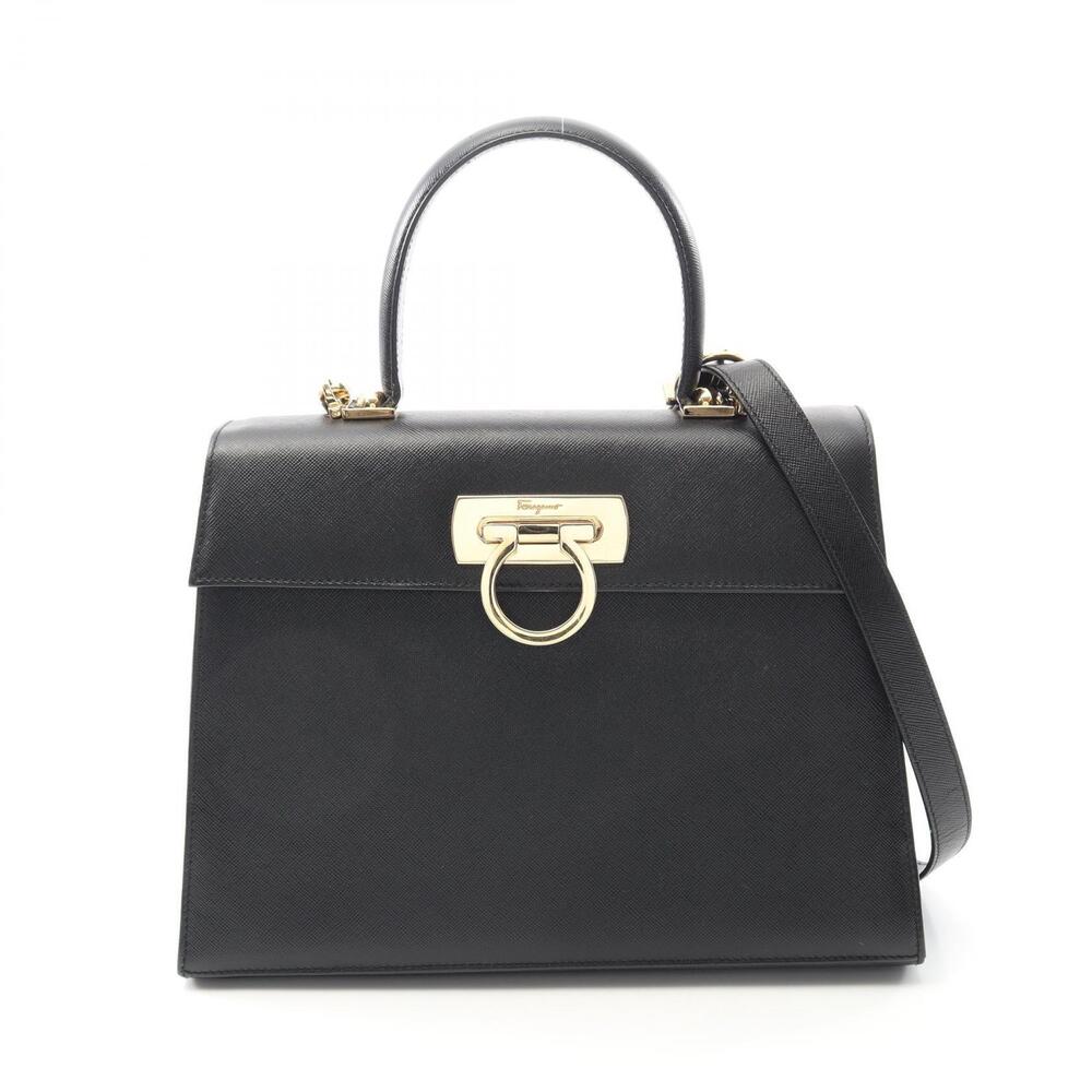 Salvatore Ferragamo Gancini Leather Shoulder Bag Black